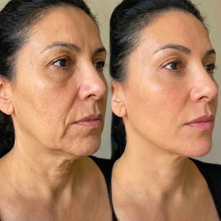 Antes e depois do contorno do rosto após uso da escova
